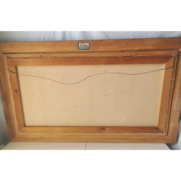 XXL 70s Impasto Oil Painting Mountain Landscape 47.5" Wide Etched Wood Frame - Picture 10 of 10